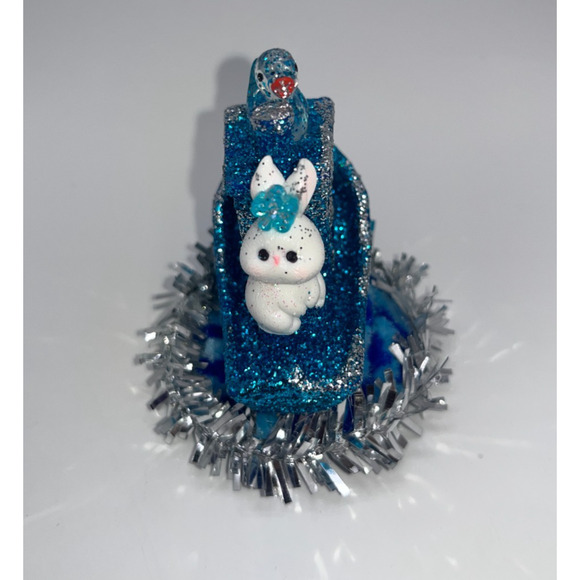 Miniature Easter Bunny Blue Silver Glittery Miniature Boat Duck Chick Egg OOAK - Picture 7 of 11